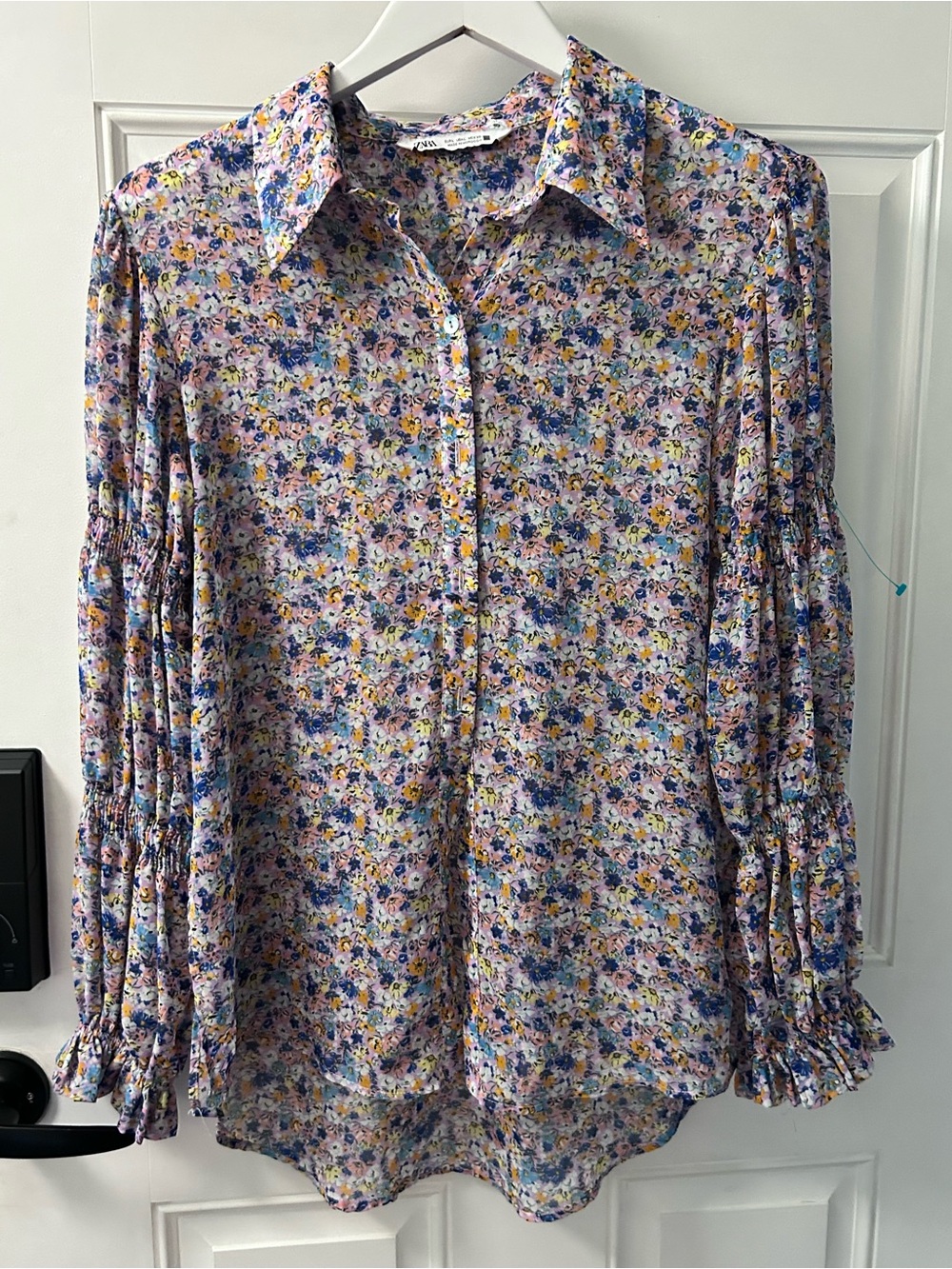 Zara Lavender Floral Button-Down Blouse